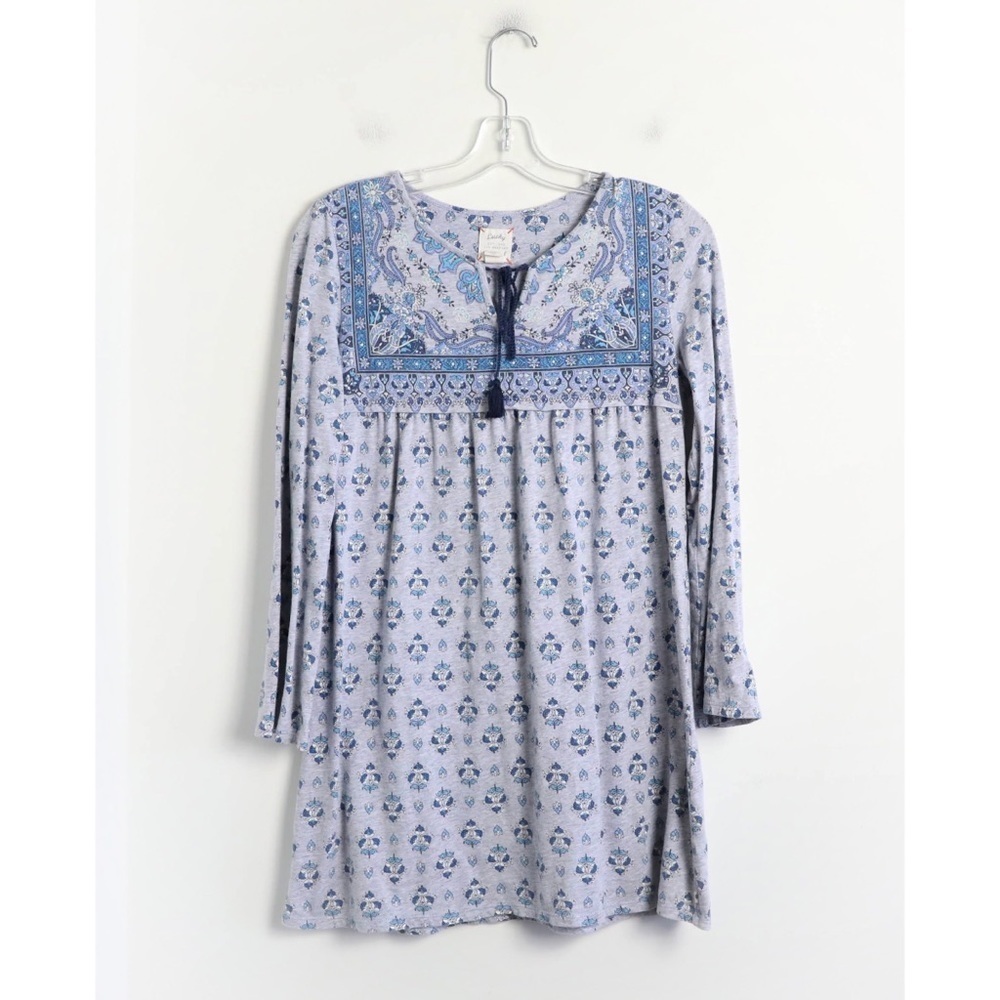 Lucky Brand Cotton Tunic Dress Long Sleeve Mini Floral Print Boho Country Chic S